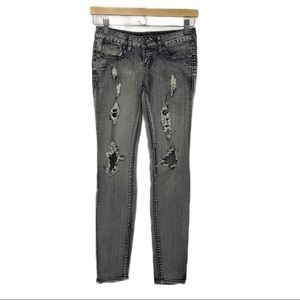 GUESS JEANS Gray Wash Destroyed Distressed Denim